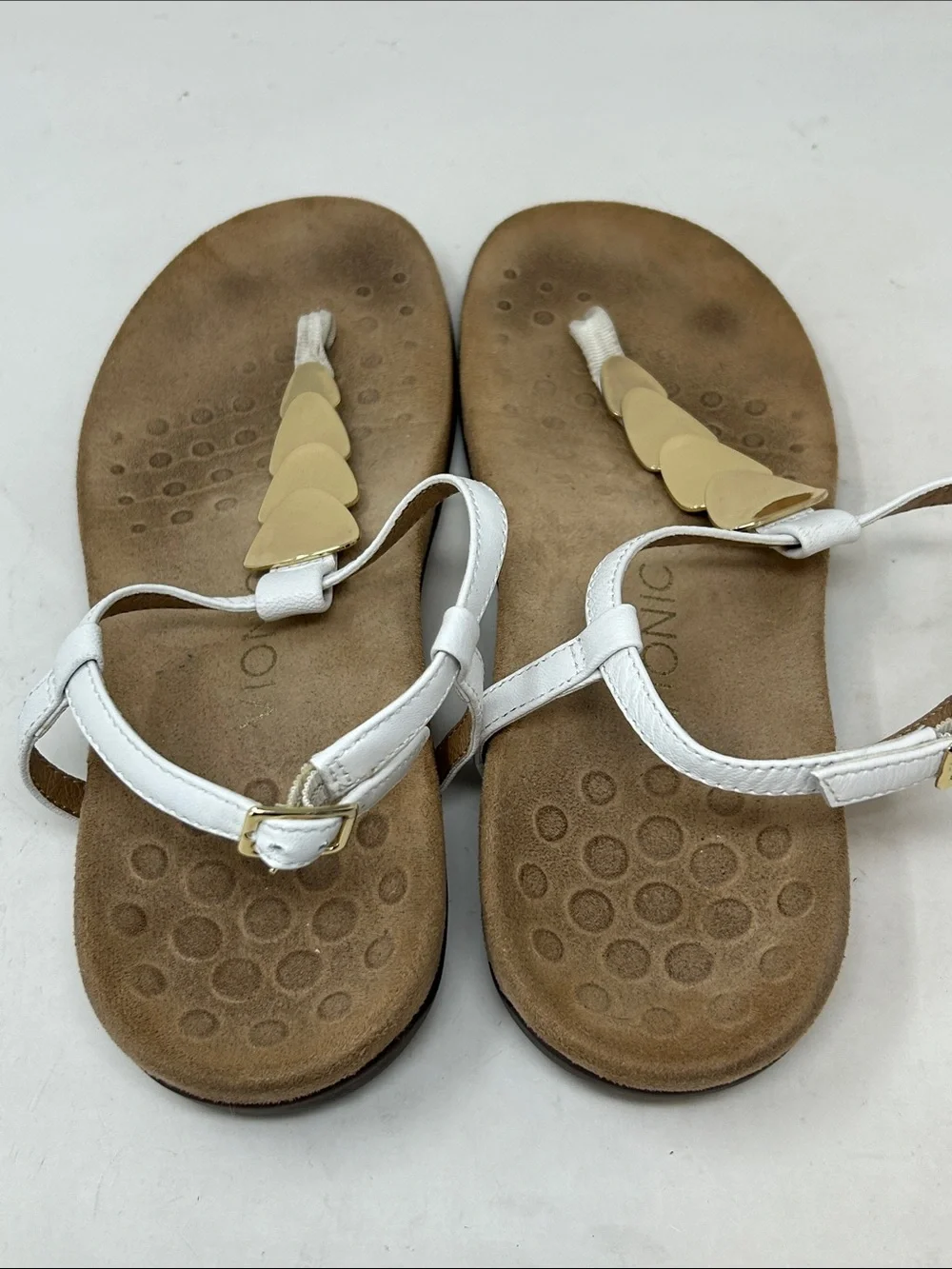Vionic Miami Strap Sandals Gold Hardware Orthotic Thong Women 9